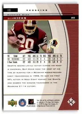 Skip Hicks football card from 1999 Upper Deck Black Diamond #110 collectible series