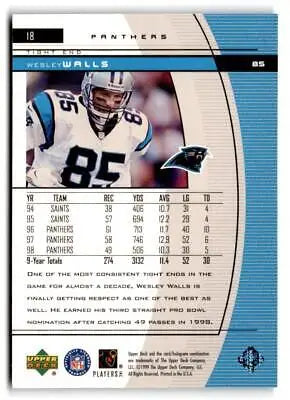 Wesley Walls football card from 1999 Upper Deck Black Diamond #18 collectible set
