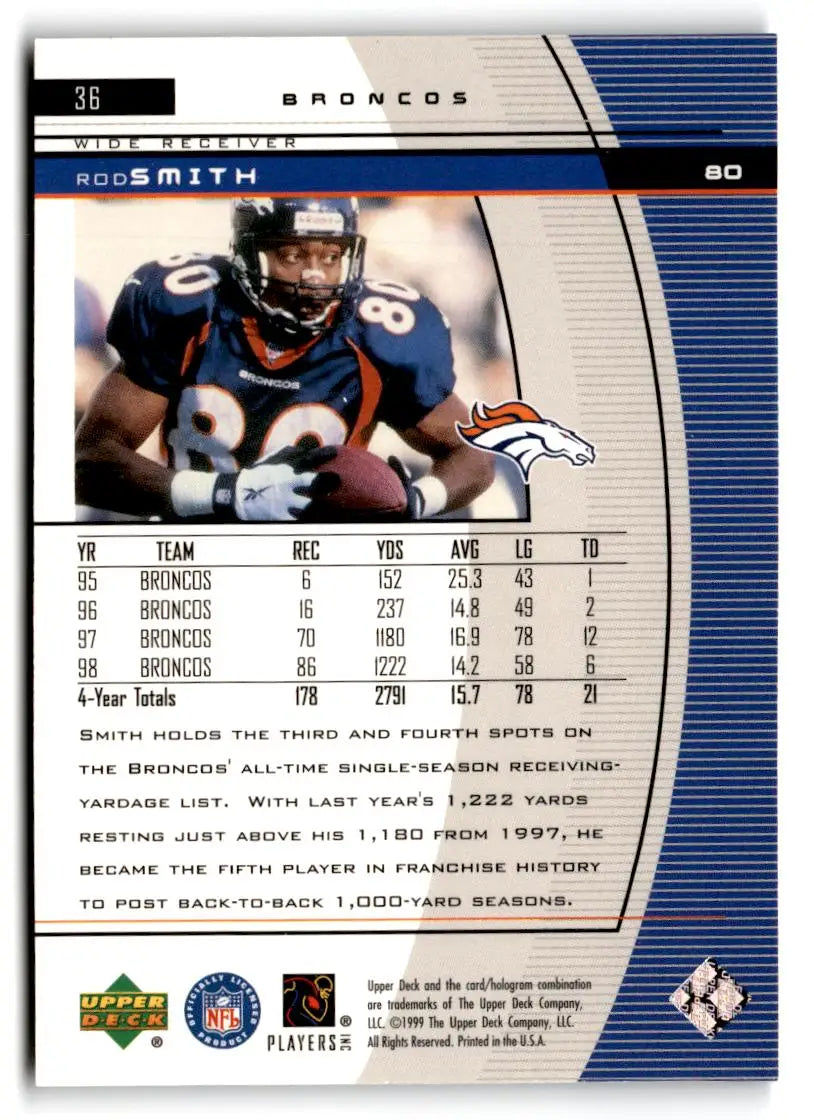 1999 Upper Deck Black Diamond #36 Rod Smith - Football Card Single