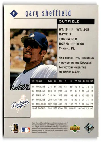 Gary Sheffield baseball card with original gloss from 1999 Upper Deck Black Diamond Dodgers