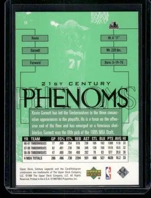 1999 Upper Deck Century Legends Phenoms Kevin Garnett #58 Basketball - Basketball Card Single