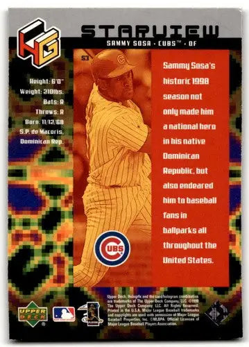 Original gloss Sammy Sosa baseball card from 1999 Upper Deck HoloGrFX StarView
