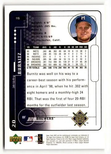 1999 Upper Deck MVP #116 Jeromy Burnitz NM ID:51665 - Baseball Card Single