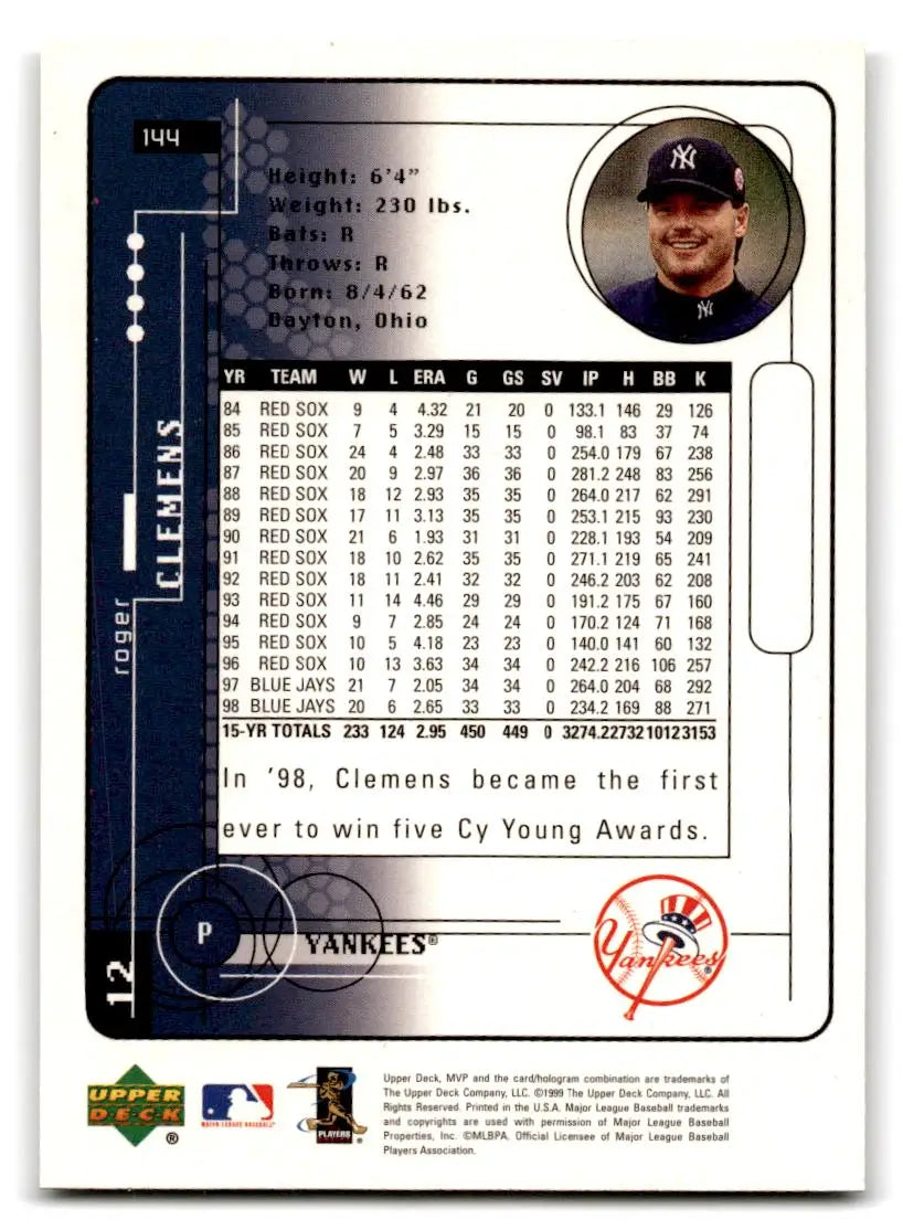 1999 Upper Deck MVP #144 Roger Clemens - Baseball Card Single