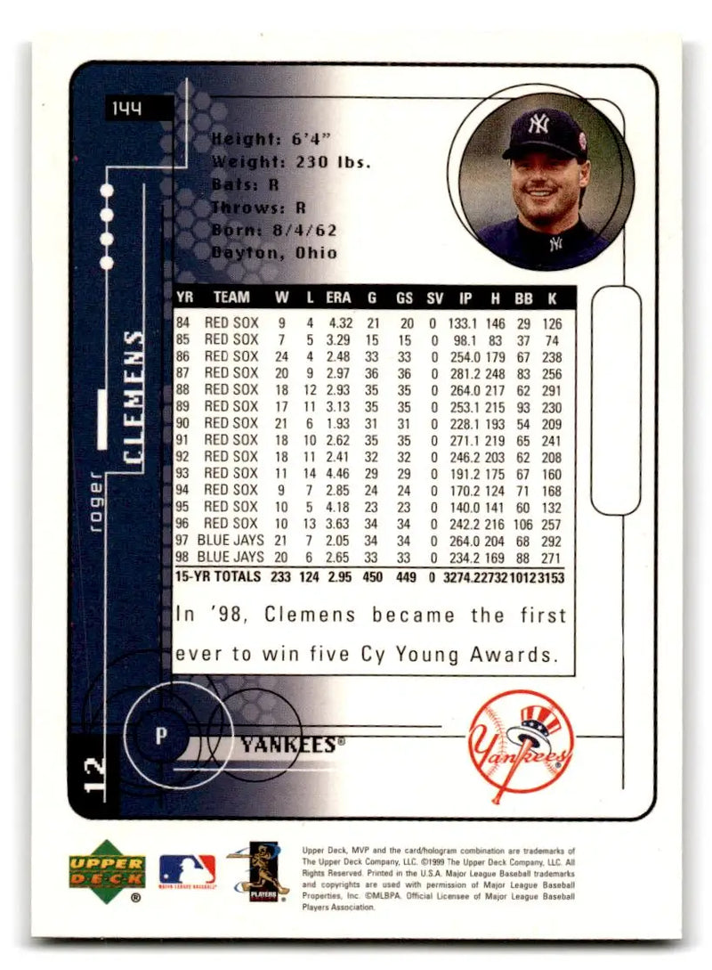 1999 Upper Deck MVP #144 Roger Clemens - Baseball Card Single