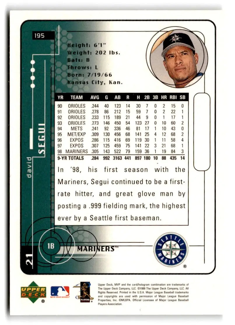 1999 Upper Deck MVP #195 David Segui - Baseball Card Single