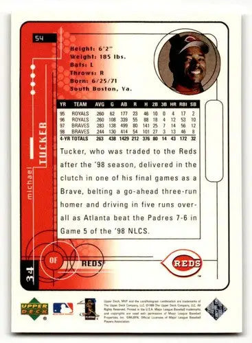 1999 Upper Deck MVP #54 Michael Tucker Cincinnati Reds Baseball Card ID:63334 - Baseball Card Single