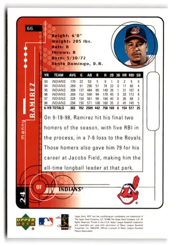 1999 Upper Deck MVP #66 Manny Ramirez NM-MT Indians ID:81199 - Baseball Card Single