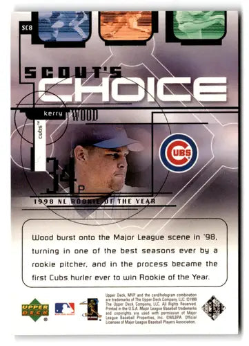 1999 Upper Deck MVP Scout’s Choice #SC8 Kerry Wood NM-MT Cubs ID:73251 - Baseball Card Single
