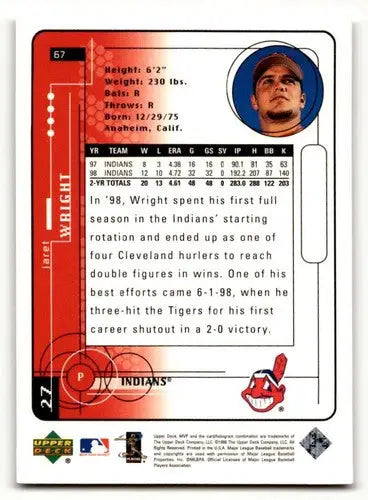 Jaret Wright baseball card from 1999 Upper Deck MVP Silver Script Series