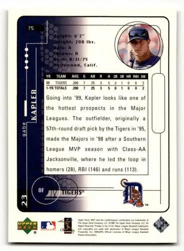 Gabe Kapler baseball card from 1999 Upper Deck MVP with original gloss in Detroit Tigers ID