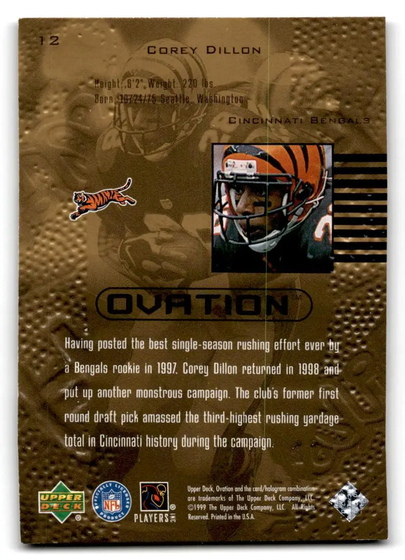 1999 Upper Deck Ovation #12 Corey Dillon - Football Card Single