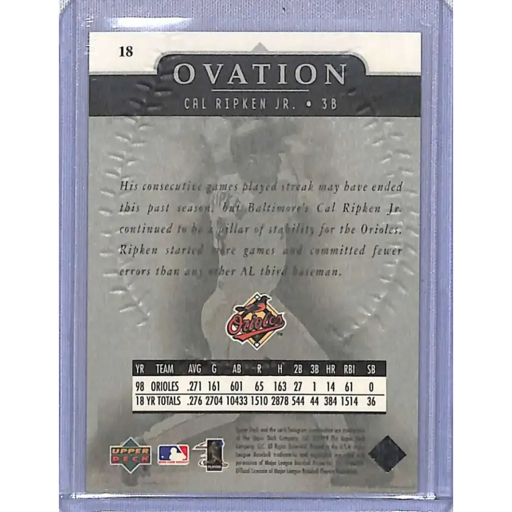 1999 Upper Deck Ovation #18 Cal Ripken Jr. NM-MT Baseball Card - Baseball Card Single