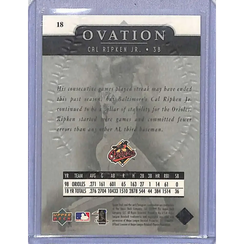 1999 Upper Deck Ovation #18 Cal Ripken Jr. NM-MT Baseball Card - Baseball Card Single