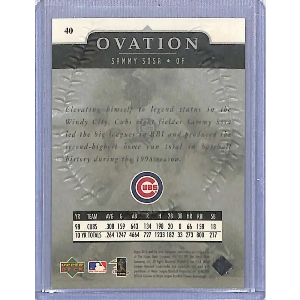 1999 Upper Deck Ovation #40 Sammy Sosa NM-MT Baseball Card - Baseball Card Single