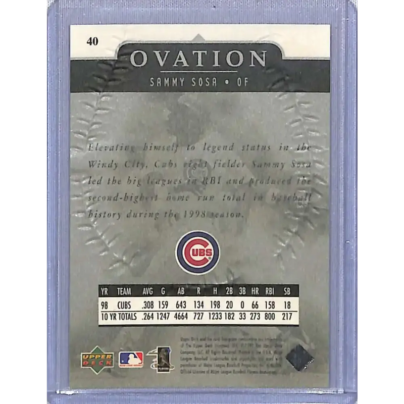 1999 Upper Deck Ovation #40 Sammy Sosa NM-MT Baseball Card - Baseball Card Single