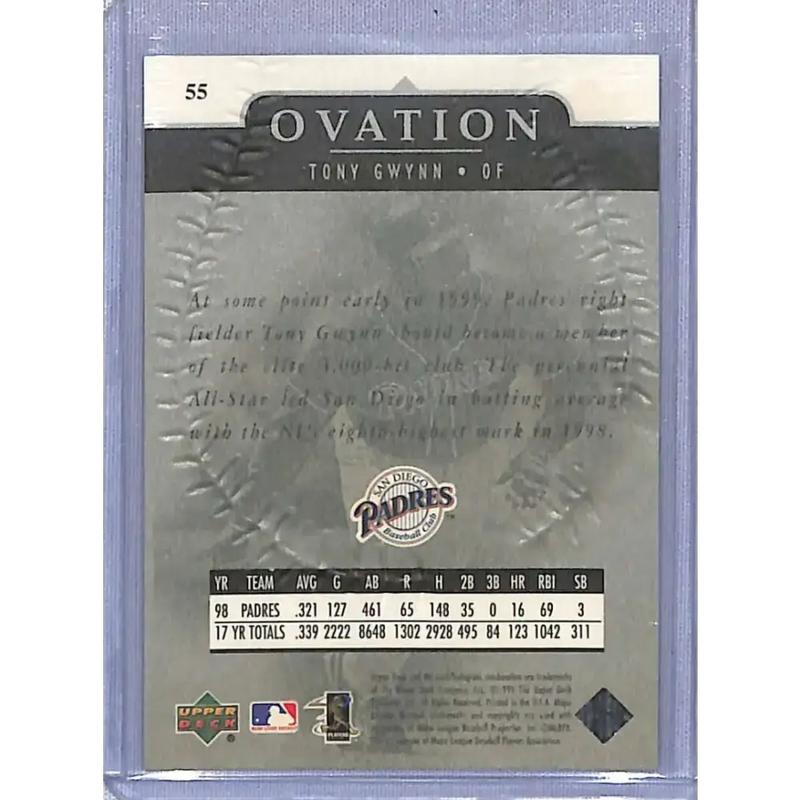 1999 Upper Deck Ovation #55 Tony Gwynn NM-MT Baseball Card - Baseball Card Single