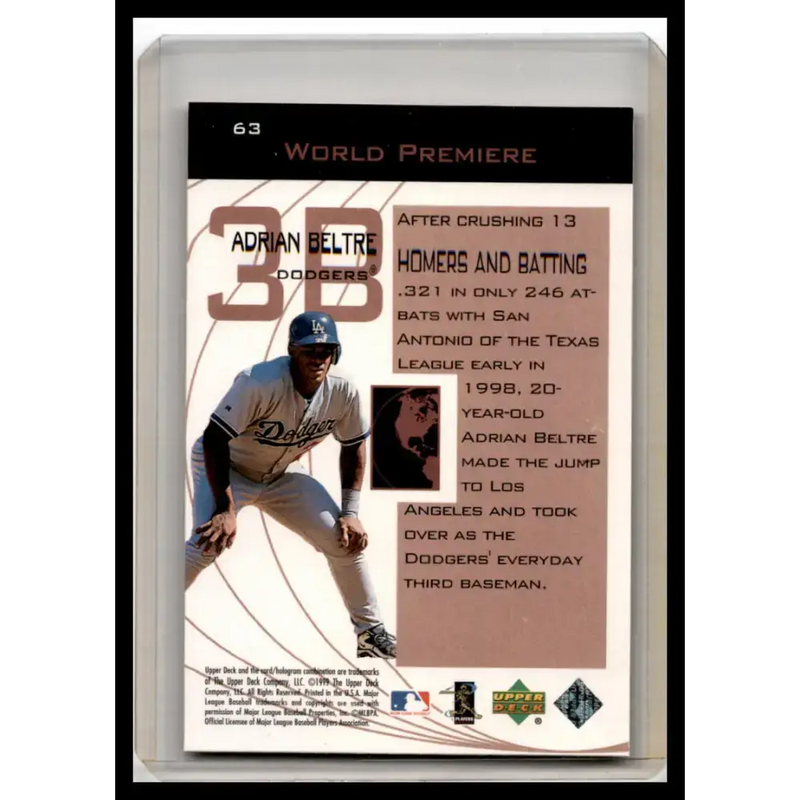 1999 Upper Deck Ovation #63 Adrian Beltre NM-MT Baseball Card - Baseball Card Single