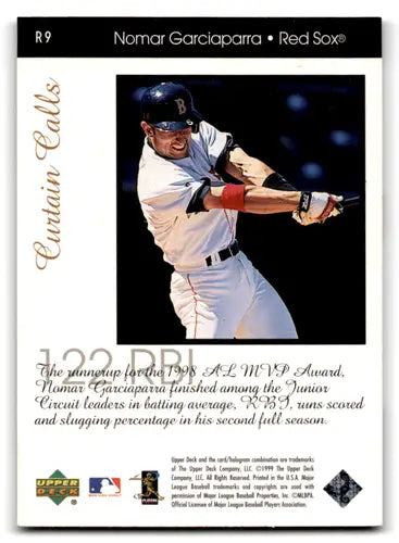 Original gloss Nomar Garciaparra baseball card from 1999 Upper Deck Ovation Curtain Calls