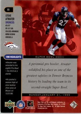 1999 Upper Deck Super Bowl XXXIII #11 Steve Atwater - Football Card Single