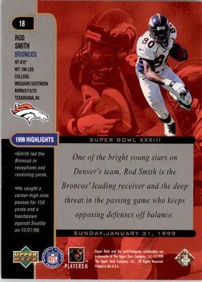 1999 Upper Deck Super Bowl XXXIII #18 Rod Smith - Football Card Single