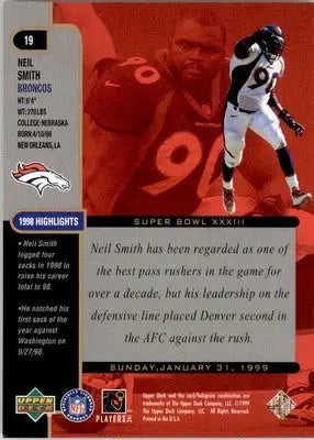 1999 Upper Deck Super Bowl XXXIII #19 Neil Smith - Football Card Single