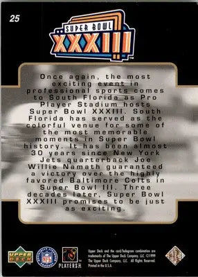 1999 Upper Deck Super Bowl XXXIII #25 Super Bowl XXXIII Logo - Football Card Single