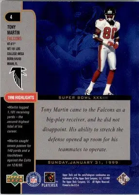 1999 Upper Deck Super Bowl XXXIII #4 Tony Martin - Football Card Single