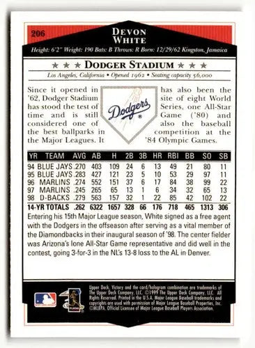 1999 Upper Deck Victory #206 Devon White NM ID:51659 - Baseball Card Single