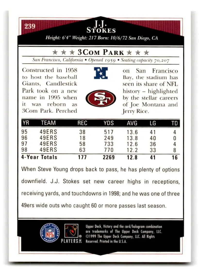 1999 Upper Deck Victory #239 J.J. Stokes - Football Card Single