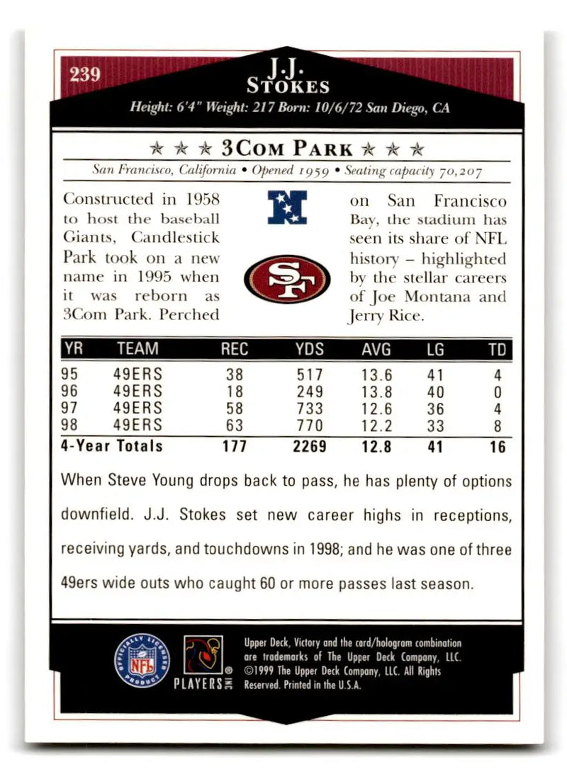 1999 Upper Deck Victory #239 J.J. Stokes - Football Card Single