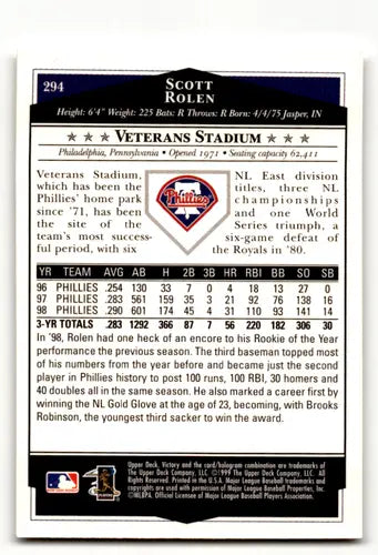 1999 Upper Deck Victory #294 Scott Rolen NM Near Mint Phillies ID:61499 - Baseball Card Single