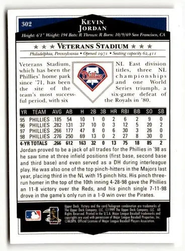 1999 Upper Deck Victory #302 Kevin Jordan NM ID:51651 - Baseball Card Single