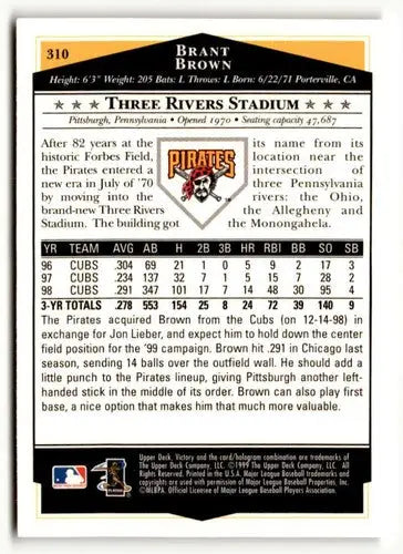 1999 Upper Deck Victory #310 Brant Brown NM ID:51661 - Baseball Card Single