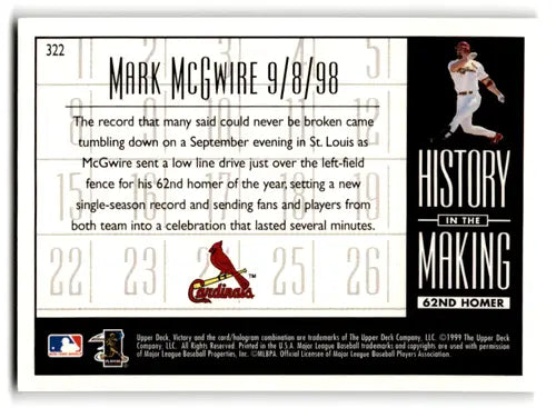 1999 Upper Deck Victory #322 Mark McGwire NM-MT Cardinals ID:70137 - Baseball Card Single