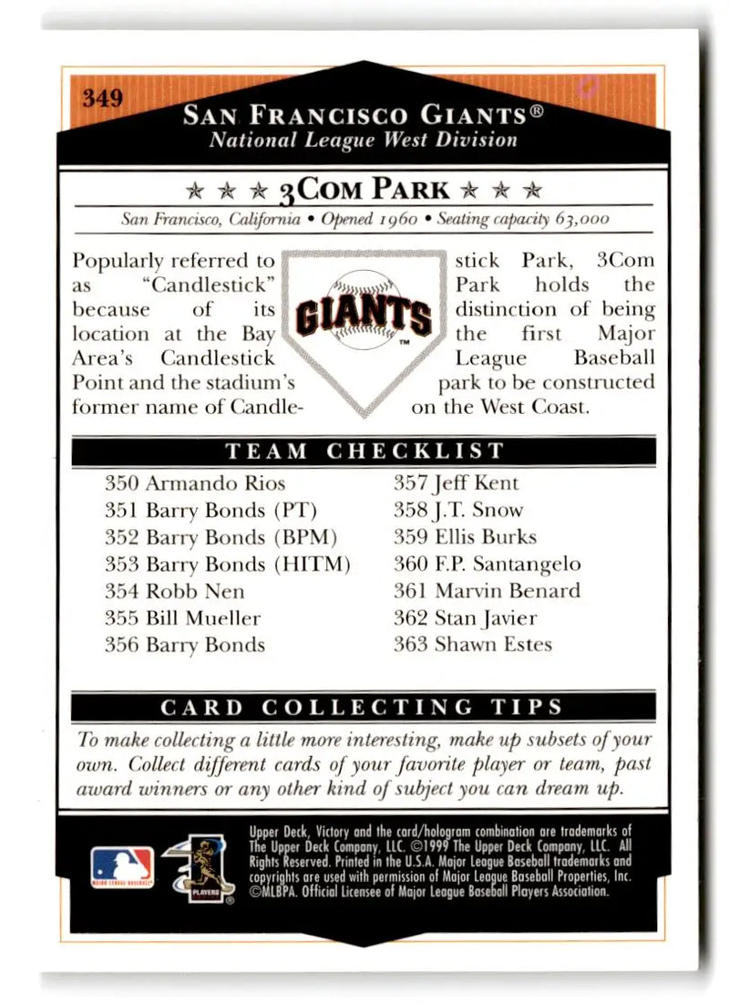 1999 Upper Deck Victory #349 San Francisco Giants - Baseball Card Single