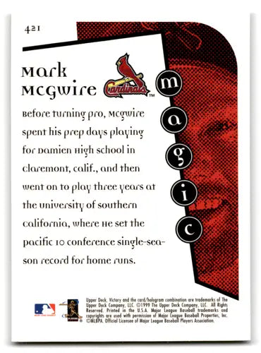 1999 Upper Deck Victory #421 Mark McGwire NM-MT Cardinals MM ID:70138 - Baseball Card Single