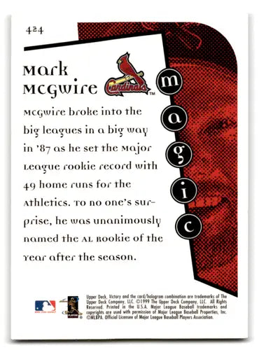 1999 Upper Deck Victory #424 Mark McGwire EX Excellent Cardinals MM ID:70140 - Baseball Card Single