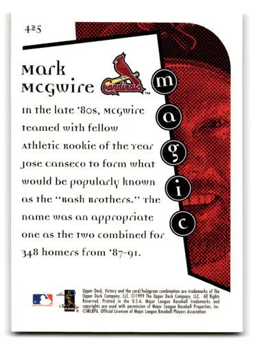 1999 Upper Deck Victory #425 Mark McGwire NM Near Mint Cardinals MM ID:70141 - Baseball Card Single