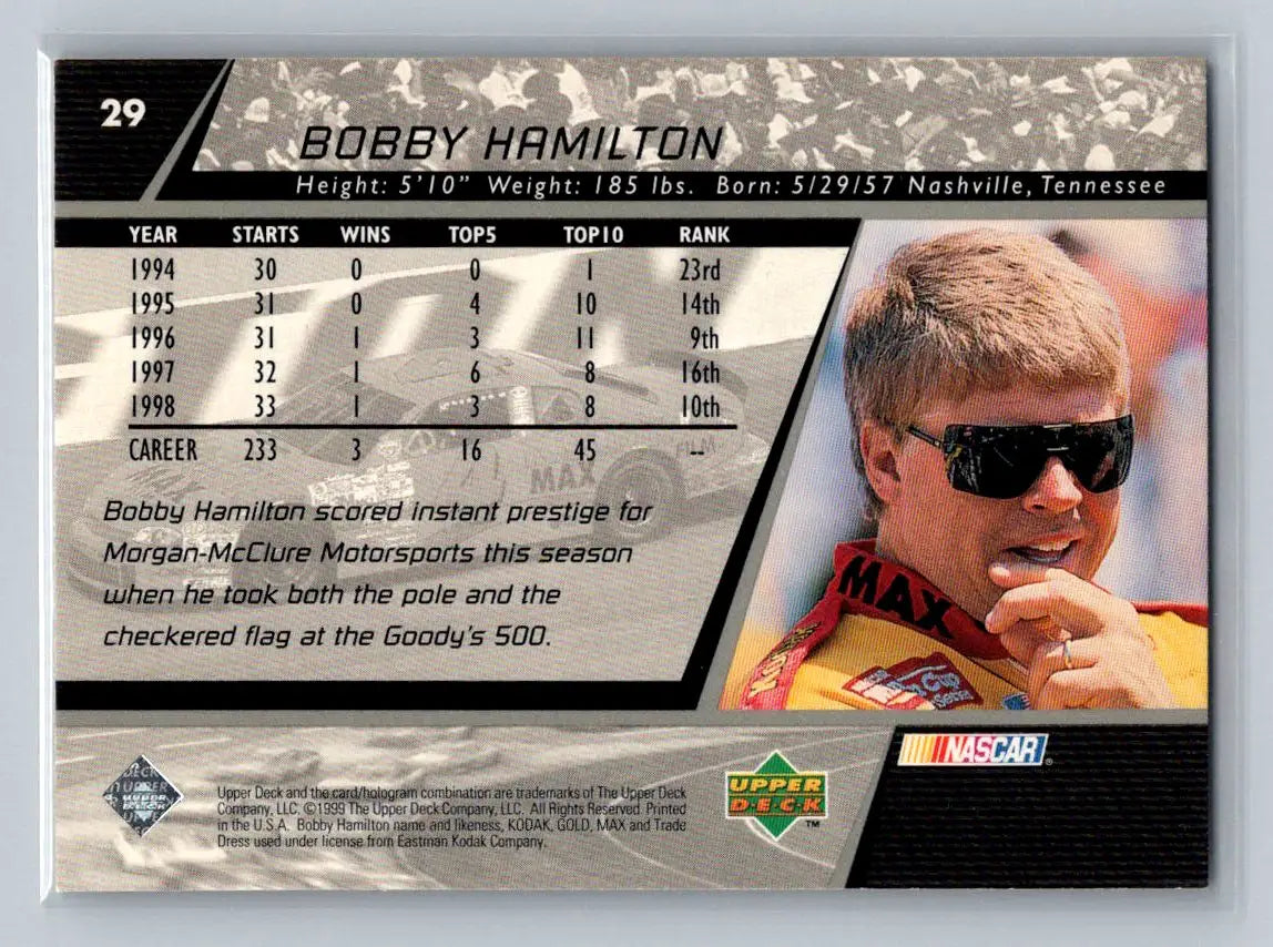 1999 Upper Deck Victory Circle #29 Bobby Hamilton Morgan-McClure Motorsports - Racing Card Single