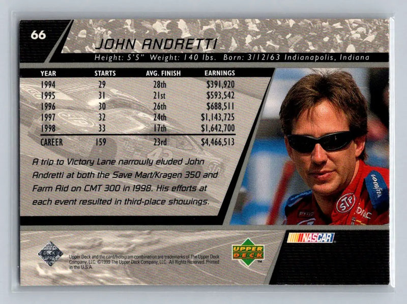 1999 Upper Deck Victory Circle #66 John Andretti Petty Enterprises - Racing Card Single