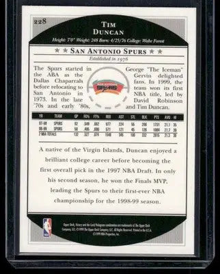 1999 Upper Deck Victory Tim Duncan #228 Basketball - Basketball Card Single