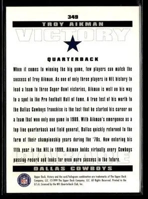 1999 Upper Deck Victory Troy Aikman #349 Dallas Cowboys