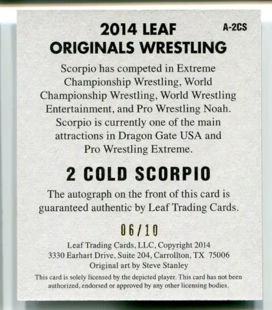 2 Cold Scorpio 2014 Leaf Originals Wrestling Autograph Auto A-2CS Blue #6/10 - Wrestling Card Single