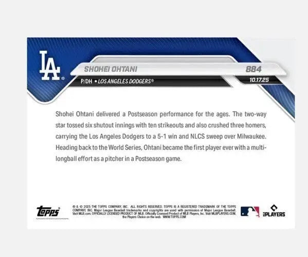 20 Pack IN HAND Shohei Ohtani - 2025 MLB Topps NOW Card 884 - 3-HR’s & 10-K’s ? - Trading Cards