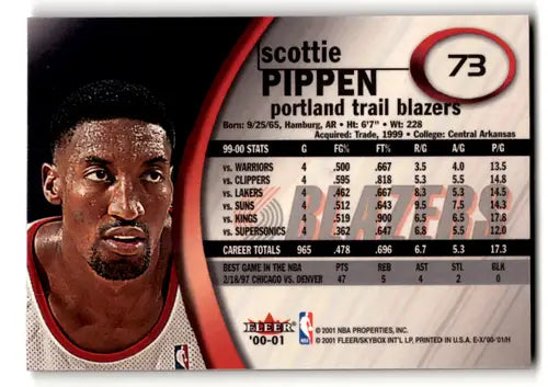 Scottie Pippen basketball card with original gloss from Fleer E-X 2000-01 Blazers