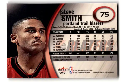 Steve Smith basketball card with original gloss from Fleer E-X 2000-01 Blazers