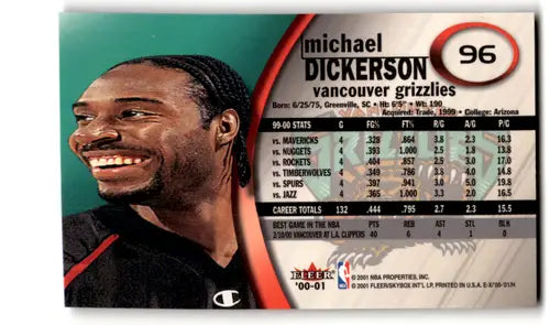Michael Dickerson Fleer E-X basketball card with original gloss, NM Near Mint condition