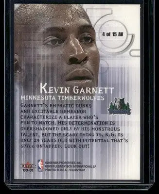 2000-01 Fleer Focus Arena Vision Kevin Garnett #4 of 15 AV Basketball - Basketball Card Single