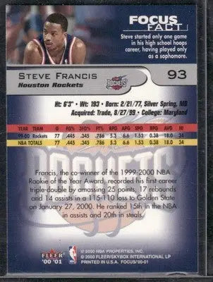 2000-01 Fleer Focus Steve Francis #93 Basketball - Basketball Card Single